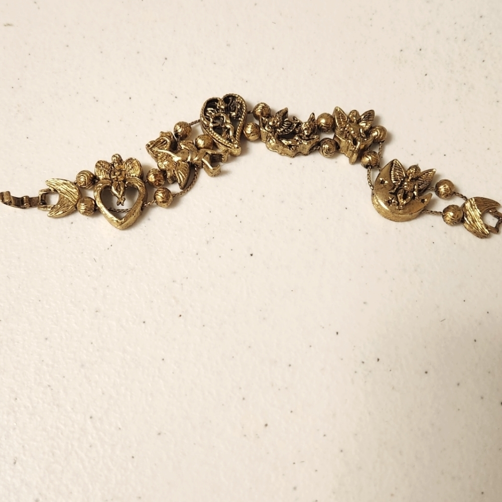 Tofa vintage‎ 90s bronze cast angels slide bracelet